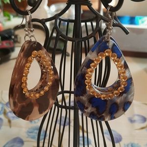 Leopard Brown and Blue Earrings